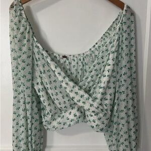 We The Free Green Floral Blouse